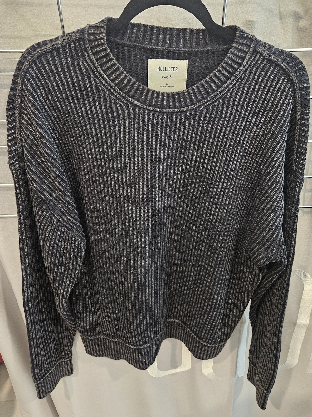 Hollister Boxy Fit Ribbed Knit Sweater - Dark Grey / Charcoal - Size L
